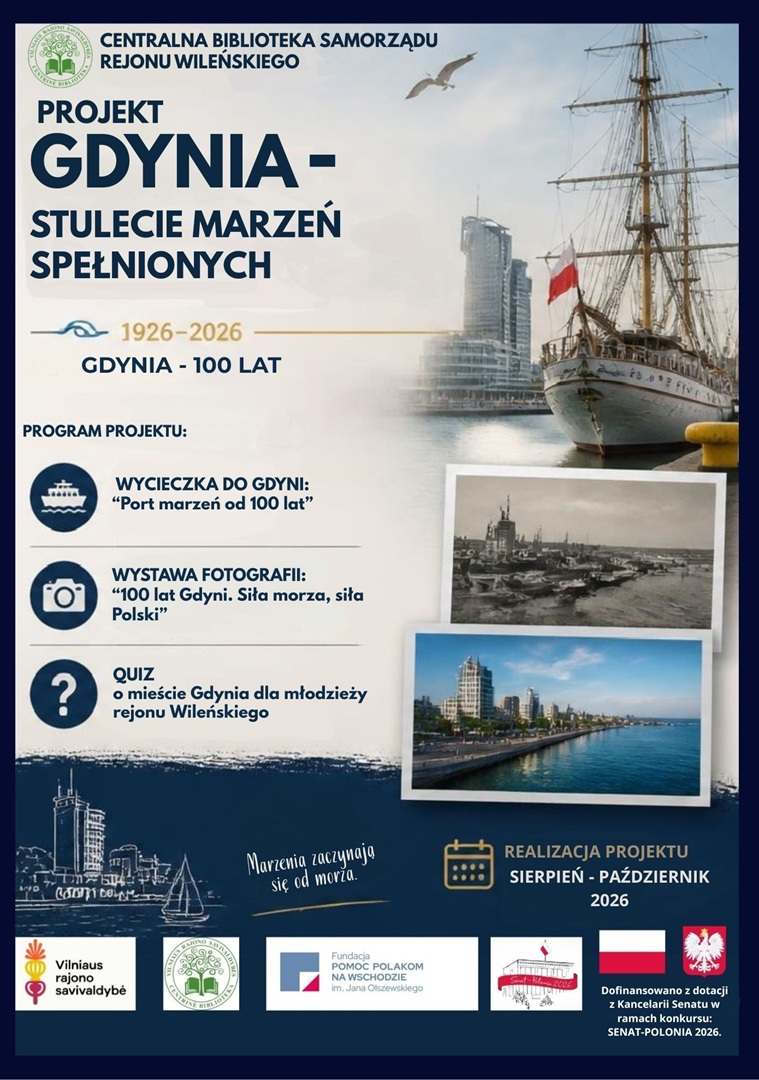 Filia Centralnej Biblioteki Samorządu Rejonu Wileńskiego w Borejkiszkach rozpoczyna realizację projektu: „Gdynia – stulecie marzeń spełnionych”